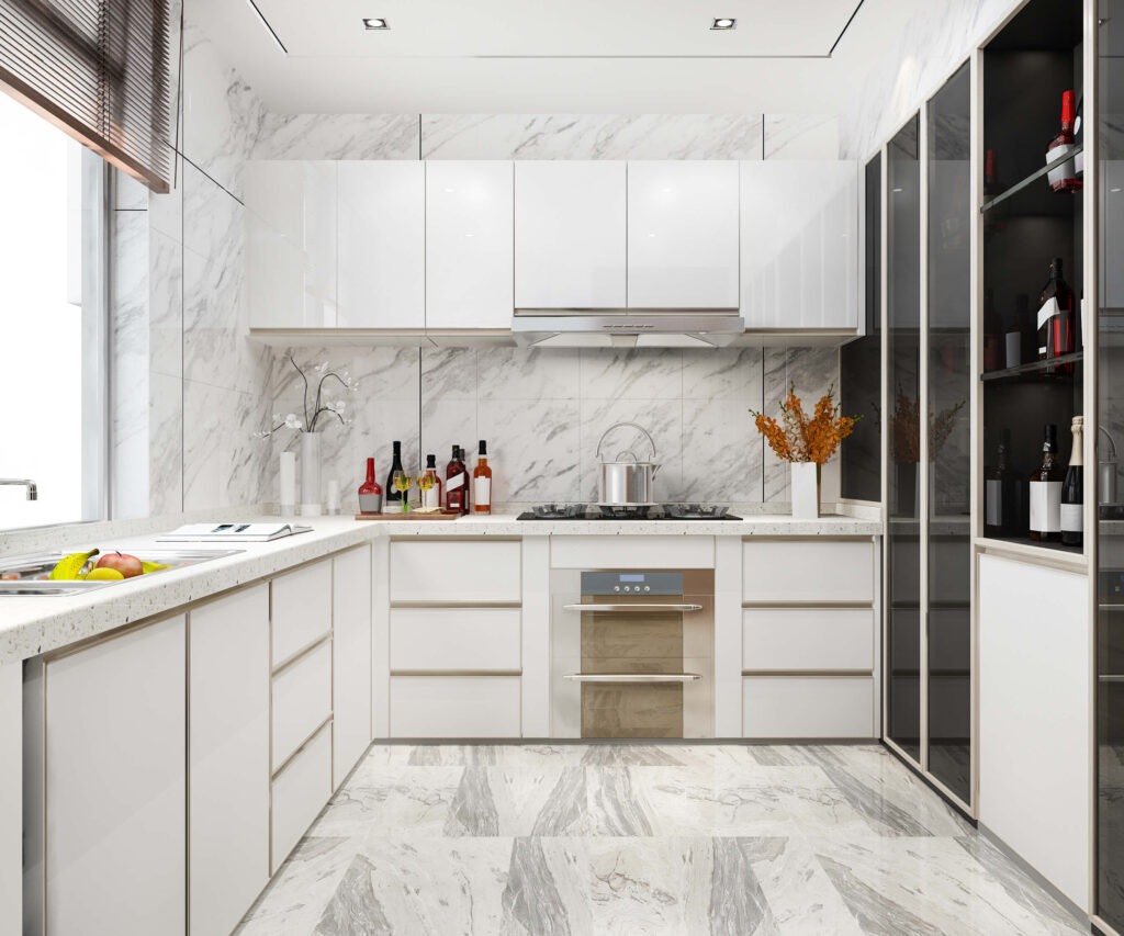 3d rendering white minimal kitchen with wood decoration (2)